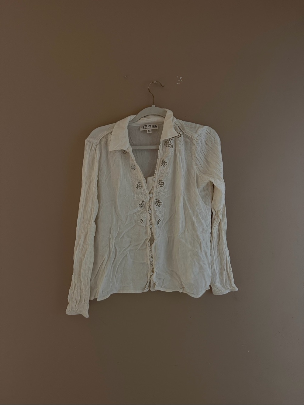 Cream Lace-Trim Button Front Blouse